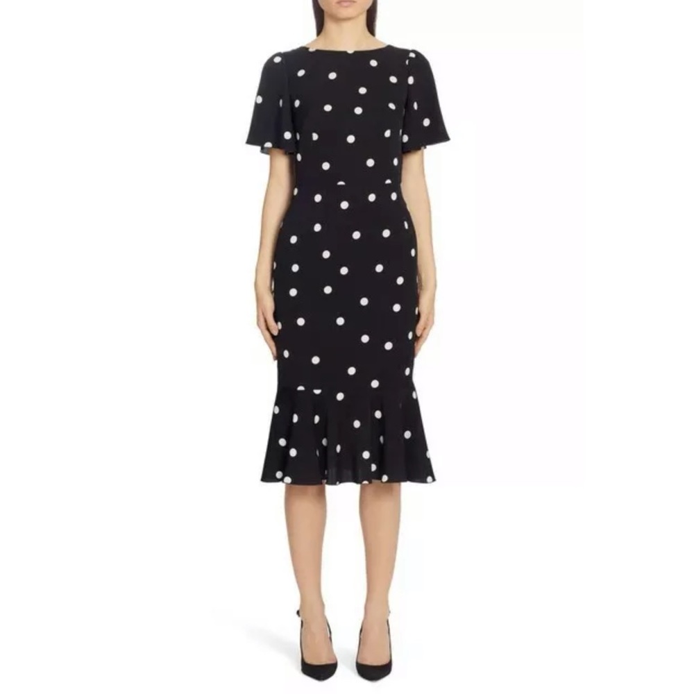 DOLCE & GABBANA Polka Dot Silk Fluted Dress 48 12 - Picture 5 of 13